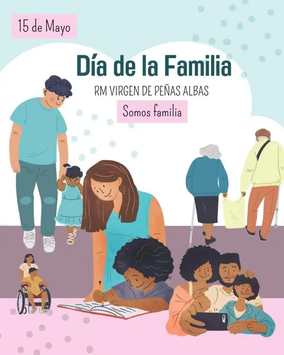 Post de Instagram D&iacute;a de la Familia Ilustraci&oacute;n Celeste y Rosado - 1