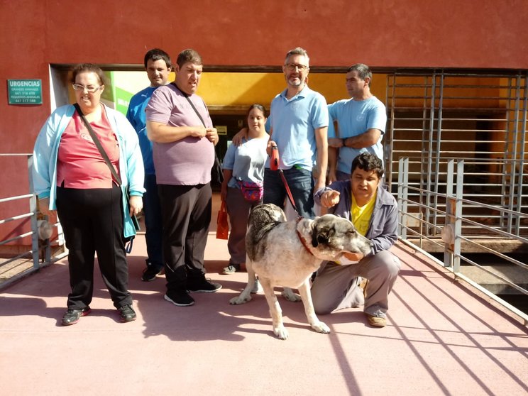 Usuarios y monitor recogen a Tina en la Facultad de Veterinaria de Cáceres